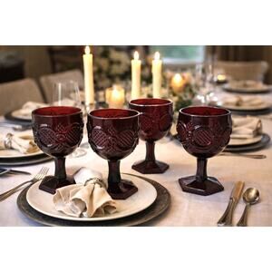 Avon Cape Cod Ruby Red Water Goblets Set 4 Vintage Glass 4" Stem